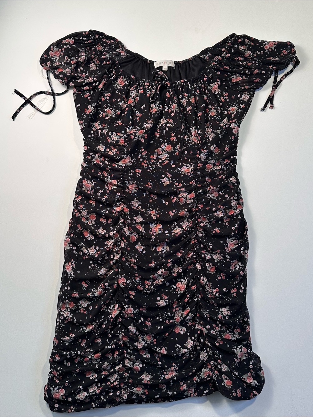 Ultra Flirt Black Dress with Pink Floral Print
